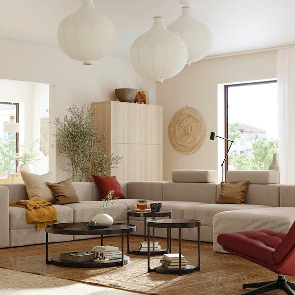 Ikea JÄTTEBO - 7-seater U-shaped sofa with chaise-longue, right with headrest/Samsala grey/beige ,