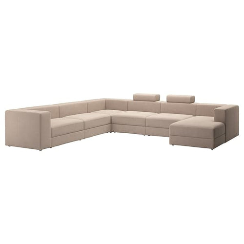 JÄTTEBO - 7-seater U-shaped sofa with chaise-longue, right with headrest/Samsala grey/beige ,