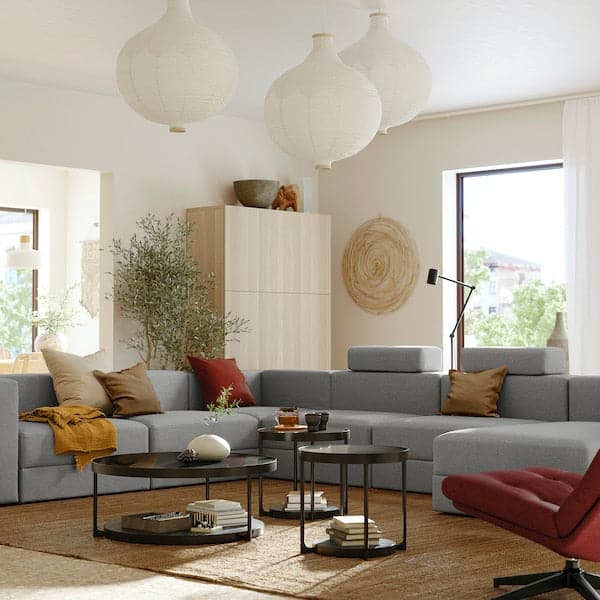 JÄTTEBO - 7-seater U-shaped sofa with chaise-longue, right with headrest/Tonerud grey , - best price from Maltashopper.com 59510617