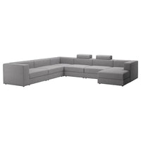 JÄTTEBO - 7-seater U-shaped sofa with chaise-longue, right with headrest/Tonerud grey , - best price from Maltashopper.com 59510617