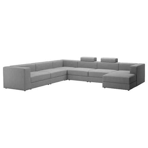 JÄTTEBO - 7-seater U-shaped sofa with chaise-longue, right with headrest/Tonerud grey ,