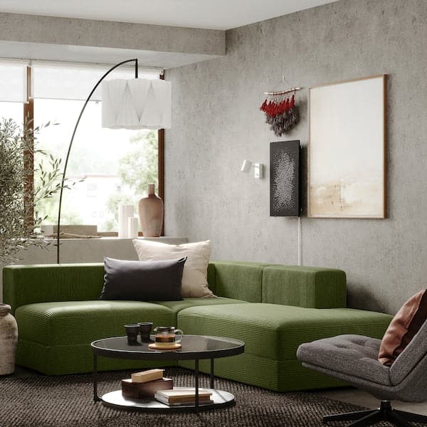 JÄTTEBO - 2.5 seater ang sofa/chaise-longue, right/Samsala dark yellow-green , - best price from Maltashopper.com 49485190