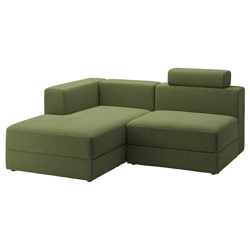 JÄTTEBO - 2.5 seater comp sofa/chaise-longue, left with headrest/Samsala dark yellow-green ,