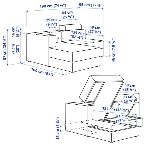 Ikea JÄTTEBO - 2.5 seater comp sofa/chaise-longue, left with headrest/Tonerud grey ,