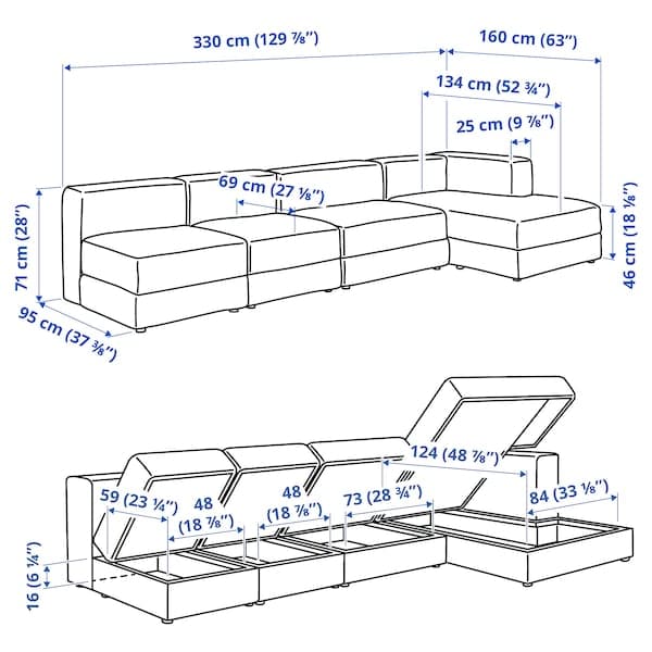 JÄTTEBO - Comp 4.5-seater sofa / chaise longue, right / Gray Tonerud , - best price from Maltashopper.com 79471403