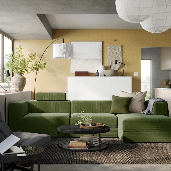 Ikea JÄTTEBO - 4-seater comp sofa/chaise-longue, right with headrest/Samsala dark yellow-green ,