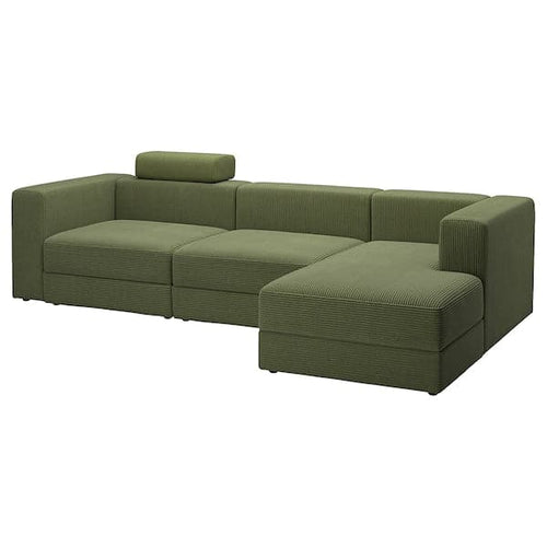 JÄTTEBO - 4-seater comp sofa/chaise-longue, right with headrest/Samsala dark yellow-green ,