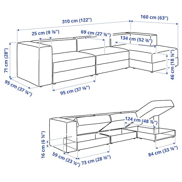 Ikea JÄTTEBO - 4-seater comp sofa/chaise-longue, right/Tonerud grey ,