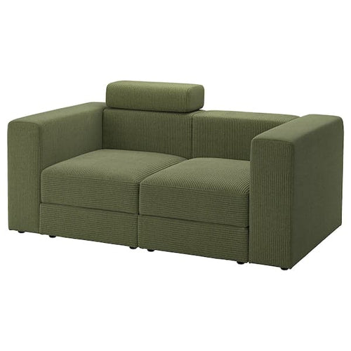 JÄTTEBO - 2-seater sectional sofa with headrest/Samsala dark yellow-green ,