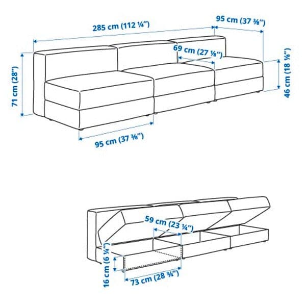 Ikea JÄTTEBO - 4.5-seater modular sofa, Tonerud gray ,
