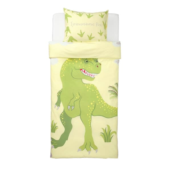 JÄTTELIK - Duvet cover and pillowcase, Tyrannosaurus Rex/Triceratops/yellow - Premium Bedding from Ikea - Just €32.99! Shop now at Maltashopper.com