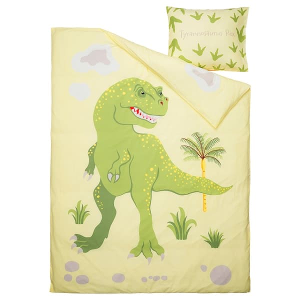 JÄTTELIK - Duvet cover and pillowcase, Tyrannosaurus Rex/Triceratops/yellow - Premium Bedding from Ikea - Just €32.99! Shop now at Maltashopper.com