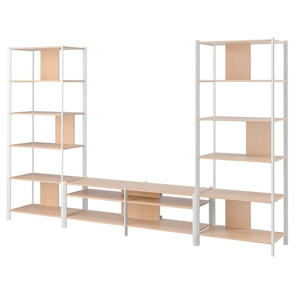 JÄTTESTA - TV storage combination, white/light bamboo, 320x40x195 cm