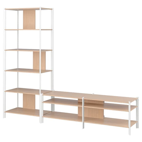 JÄTTESTA - TV storage combination, white/light bamboo, 240x40x195 cm