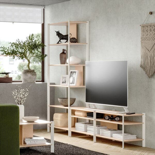 Ikea JÄTTESTA - TV storage combination, white/light bamboo, 240x40x195 cm