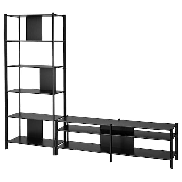 JÄTTESTA - TV storage combination, black, 240x40x195 cm - best price from Maltashopper.com 49494825