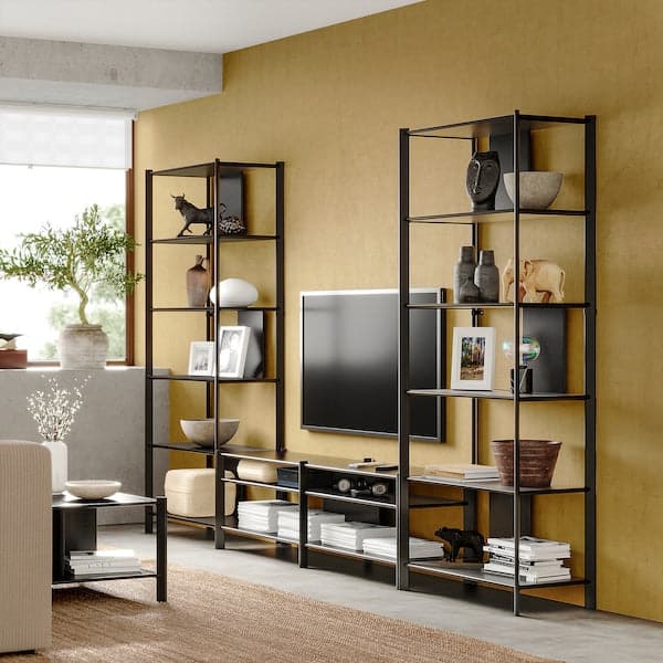 JÄTTESTA - TV storage combination, black, 320x40x195 cm - best price from Maltashopper.com 49494830