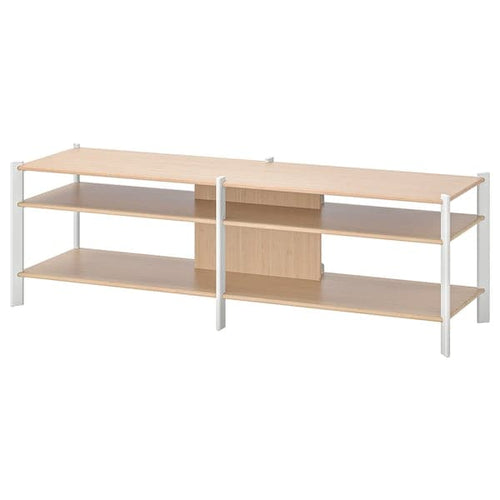 JÄTTESTA - TV bench, white/light bamboo, 160x40x49 cm