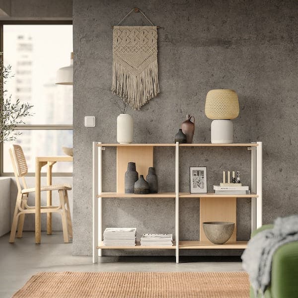 Ikea JÄTTESTA - Shelving unit, white/light bamboo, 120x85 cm