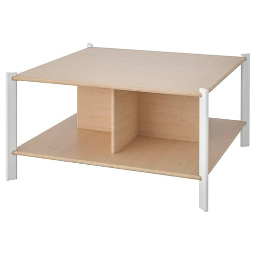 JÄTTESTA - Coffee table, white/light bamboo, 80x80 cm