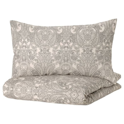 JÄTTEVALLMO - Duvet cover and 2 pillowcases, beige/dark grey, 240x220/50x80 cm