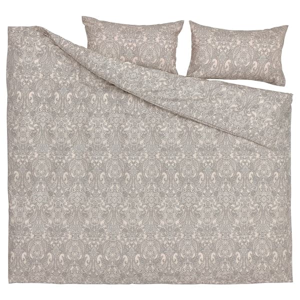 JÄTTEVALLMO - Duvet cover and 2 pillowcases, beige/dark grey, 240x220/50x80 cm - best price from Maltashopper.com 10500573