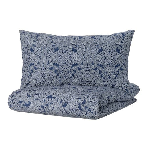 JÄTTEVALLMO - Duvet cover and 2 pillowcases, dark blue/white, 240x220/50x80 cm
