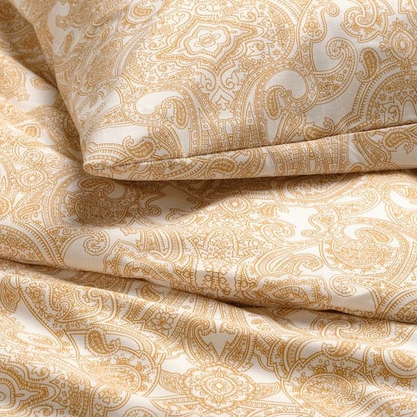 JÄTTEVALLMO - Duvet cover and 2 pillowcases, yellow/white, 240x220/50x80 cm - best price from Maltashopper.com 30546971