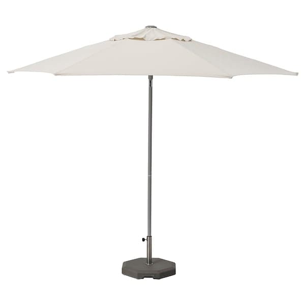 JOGGESÖ - Parasol with base, light grey-beige/Huvön grey, 300 cm