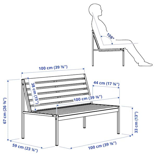 Ikea JOLPEN - 2-seat sofa, outdoor, white/grey, 100x59x67 cm