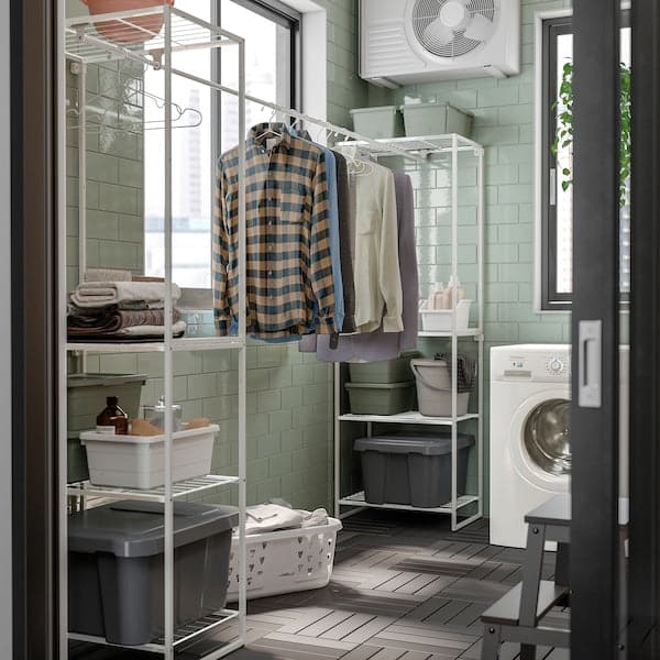 Ikea JOSTEIN - Shelving unit with clothes rail, indoor / outdoor / white metal wire,61x166/270x180 cm