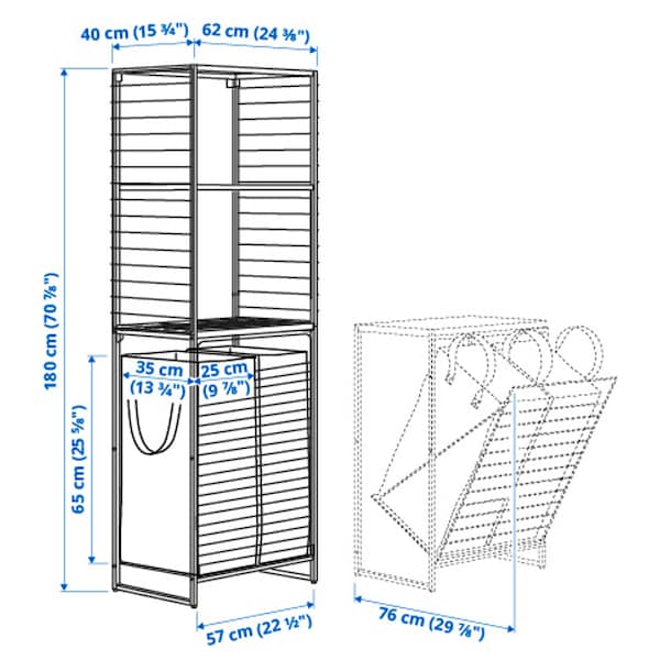 Ikea JOSTEIN - Shelf with bags / grid, indoor / outdoor metal wire / transparent white,62x40/76x180 cm
