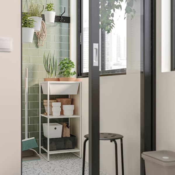 Ikea JOSTEIN - Shelf with storage, indoor/outdoor/white metal, 41x40x90 cm