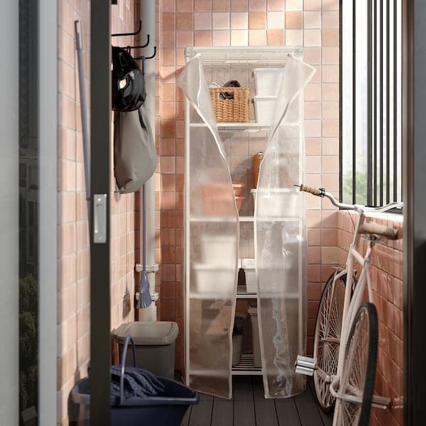 Ikea JOSTEIN - Shelving unit with cover, for indoor / outdoor metal wire / transparent white,61x41x180 cm