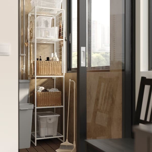 JOSTEIN - Shelving unit with grid, in / outdoor / white metal wire,42x40x180 cm - best price from Maltashopper.com 19437252