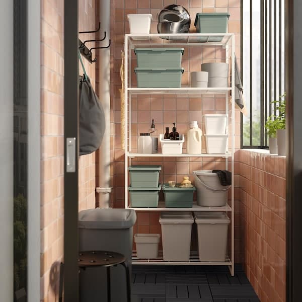 JOSTEIN - Shelving unit with grid, in / outdoor / white metal wire,82x40x180 cm - best price from Maltashopper.com 89437258