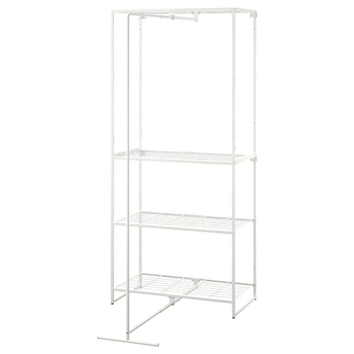 JOSTEIN - Shelf with clothes rack, indoor/outdoor/white metal wire, 81x53/117x180 cm
