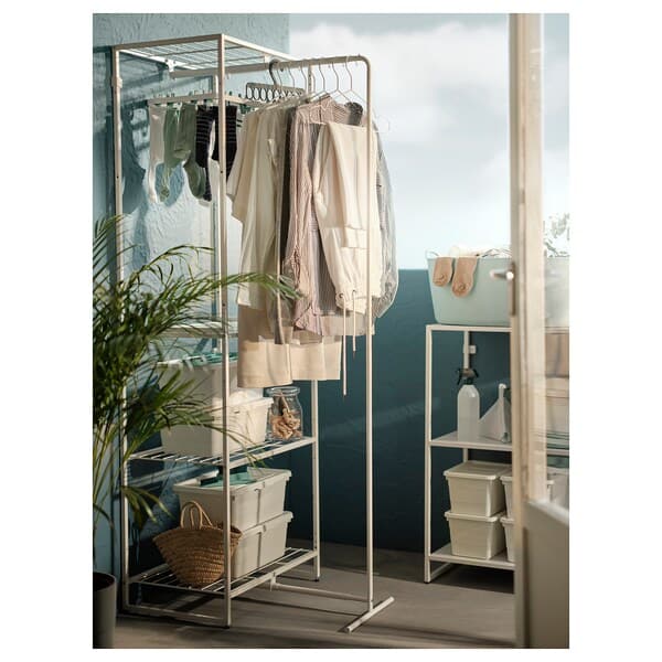 JOSTEIN - Shelving unit with drying rack, in / outdoor / white metal wire, 61x53 / 117x180 cm - best price from Maltashopper.com 29437261