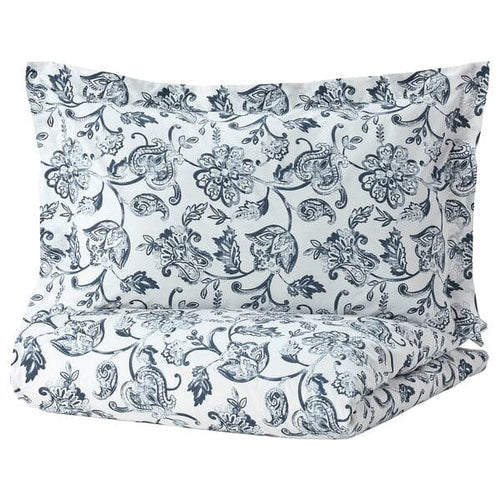 JUNIMAGNOLIA - Duvet cover and 2 pillowcases, white/dark blue, 240x220/50x80 cm