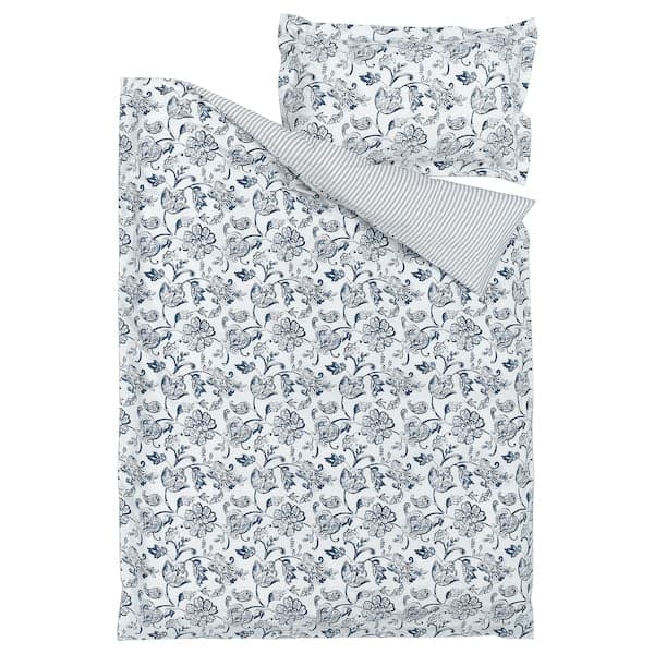 JUNIMAGNOLIA - Duvet cover and pillowcase, white/dark blue, 150x200/50x80 cm - best price from Maltashopper.com 30493289