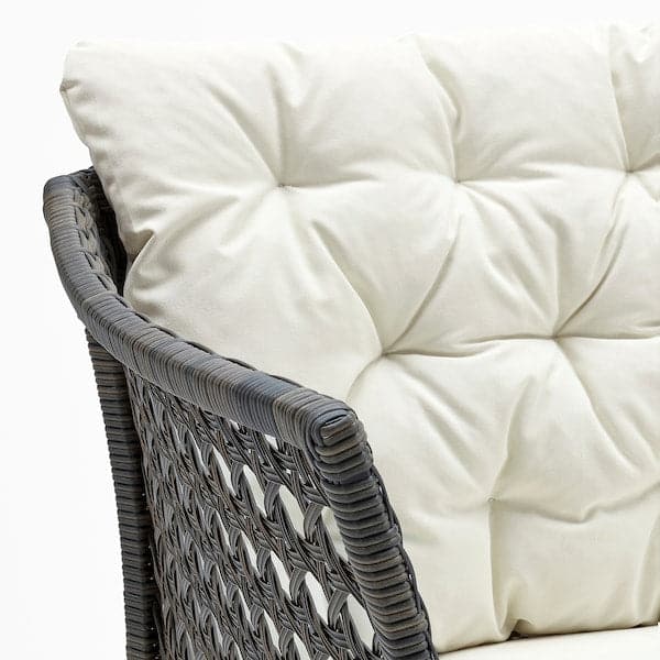 JUTHOLMEN Modular sofa 3 seats, exterior - dark gray/Kuddarna beige 210x73 cm , 210x73 cm - best price from Maltashopper.com 79385165