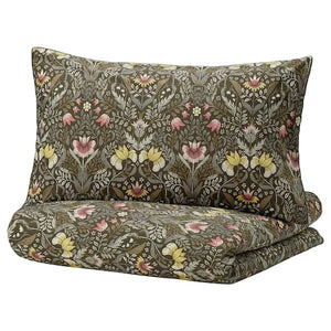 Ikea KÄRRDUNÖRT - Duvet cover and pillowcase, dark green/multicolour, 150x200/50x80 cm