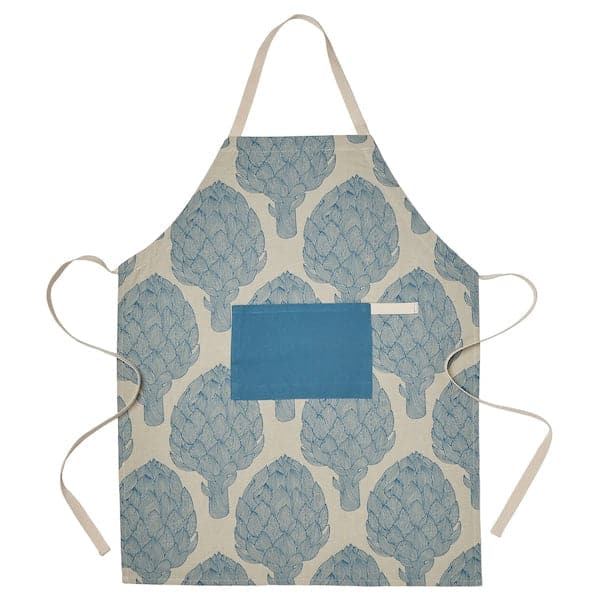 KÅLFJÄRIL - Apron, patterned blue/light beige, 67x85 cm