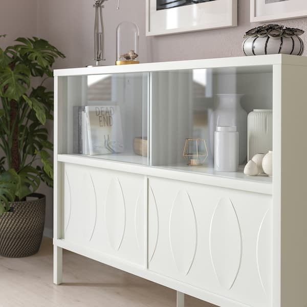 KALKNÄS - Cabinet with sliding doors, white, 121x43x98 cm - best price from Maltashopper.com 90496261