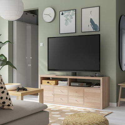 KALLAX - TV storage combination, white stained oak effect, 147x39x60 cm