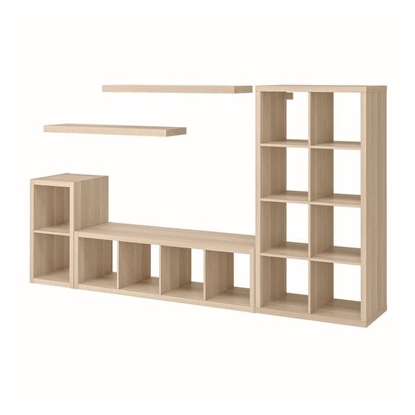 KALLAX / LACK - Storage combination with 2 shelves, white stained oak effect, 266x39x147 cm