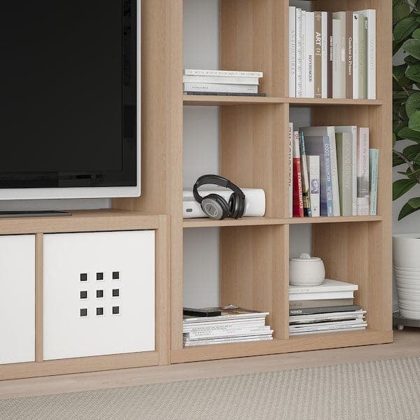 Ikea KALLAX / LACK - Storage combination with 2 shelves, white stained oak effect, 266x39x147 cm