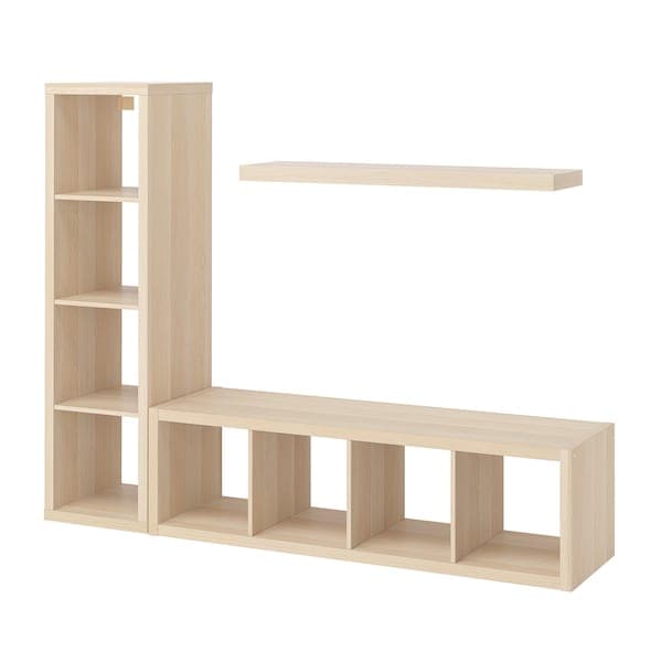Ikea KALLAX / LACK - Storage combination with shelf, white stained oak effect, 189x39x147 cm