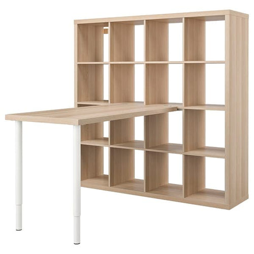 KALLAX / LAGKAPTEN - Desk combination, white/white stained oak effect, 147x159x147 cm
