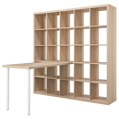 KALLAX / LAGKAPTEN - Desk combination, white/white stained oak effect, 182x159x182 cm - best price from Maltashopper.com 39481654